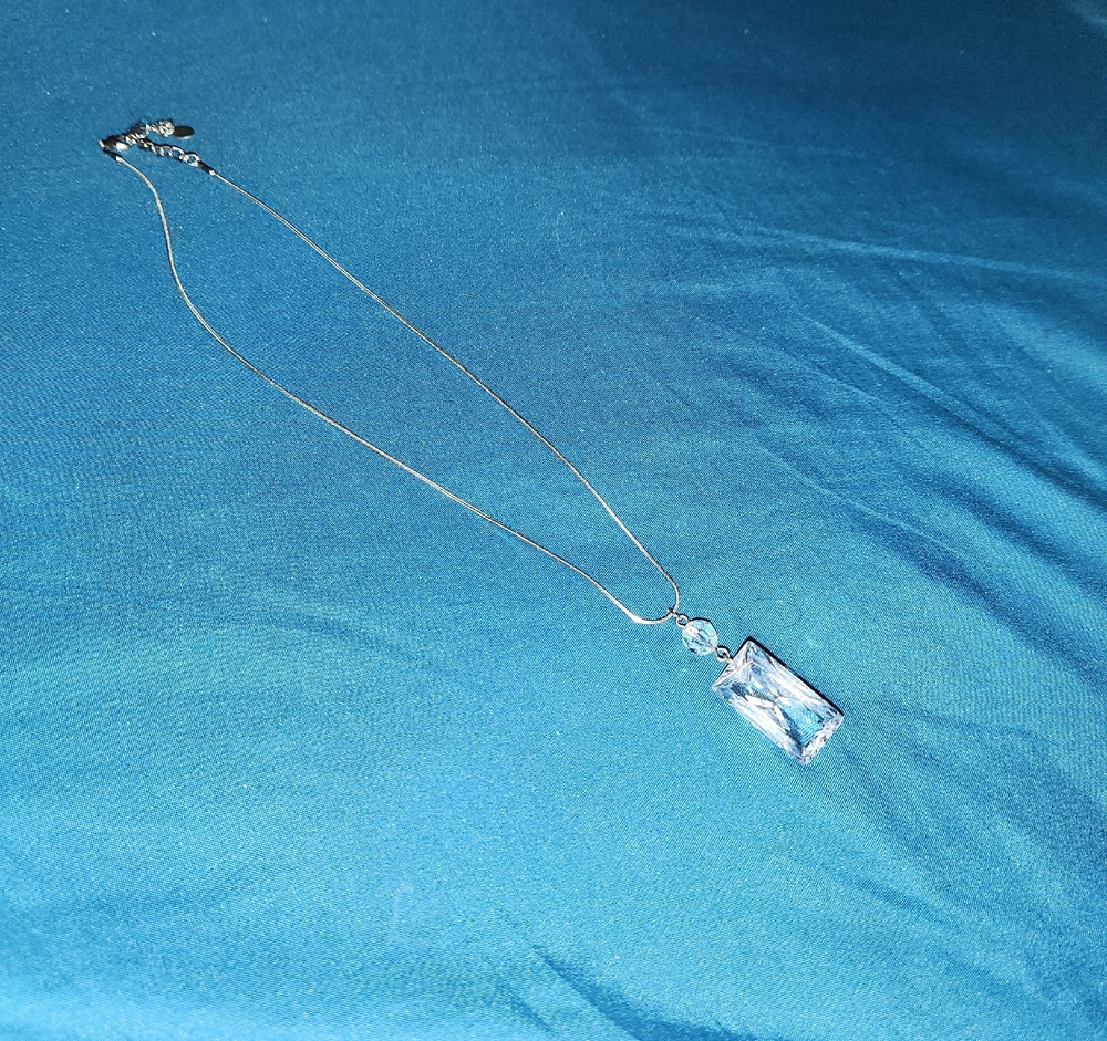 Classic Silver Necklace with Clear Rectangular Crystal Pendant